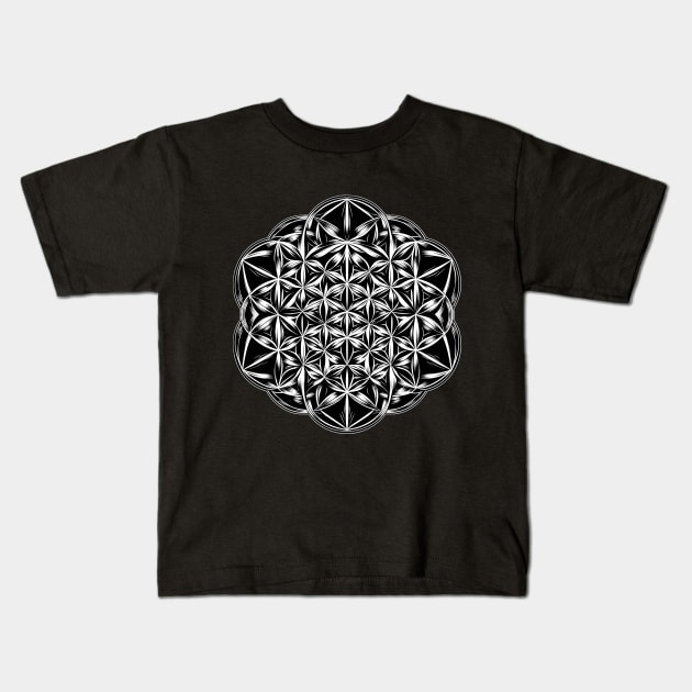 Monochromatic Flower of Life Kids T-Shirt by MetalByte